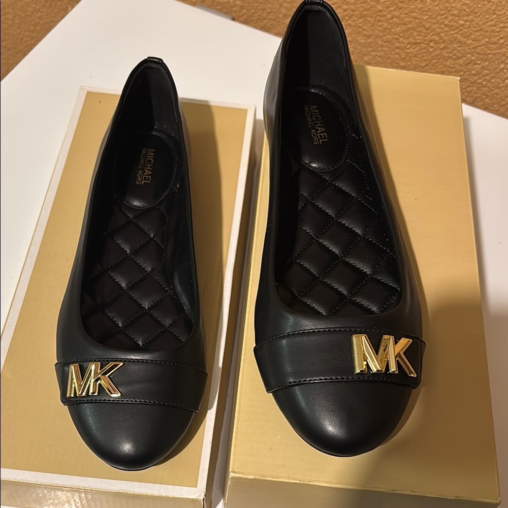 Michael Kors Black Flats with Gold Logo